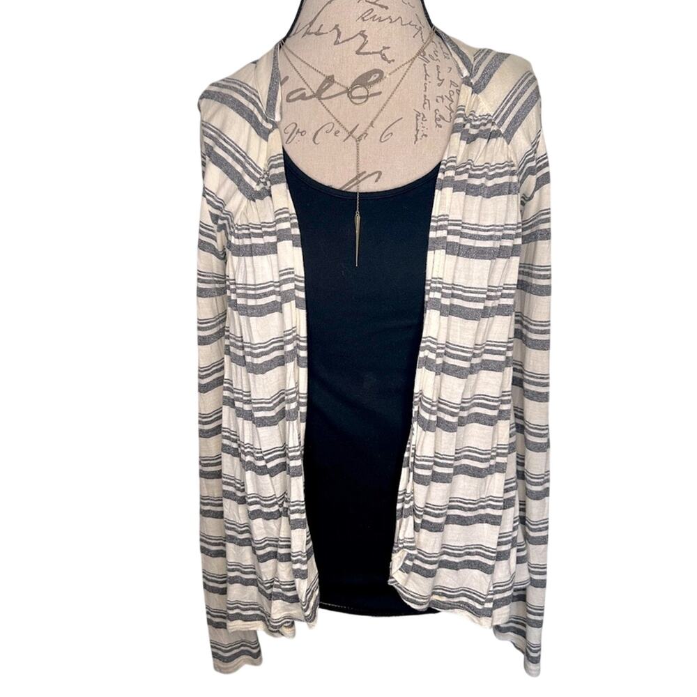 Ella Moss Women's sz L Cream Gray/Silver Stripe Open Drape Cardigan Sweater